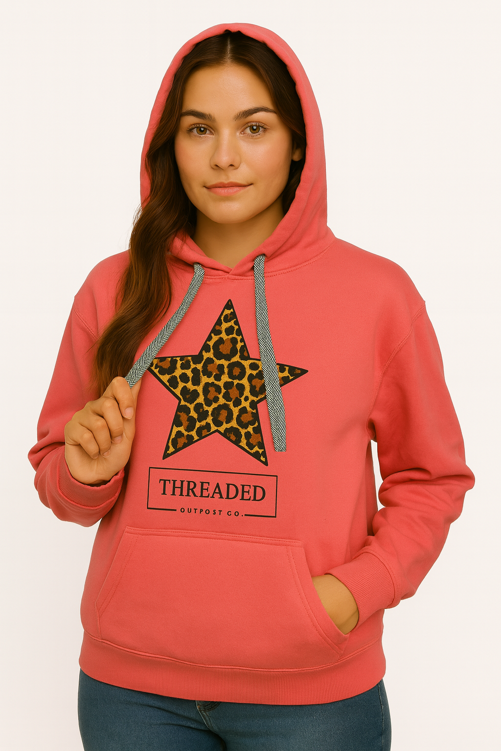 Coral Cheetah Star - Black and White Threads