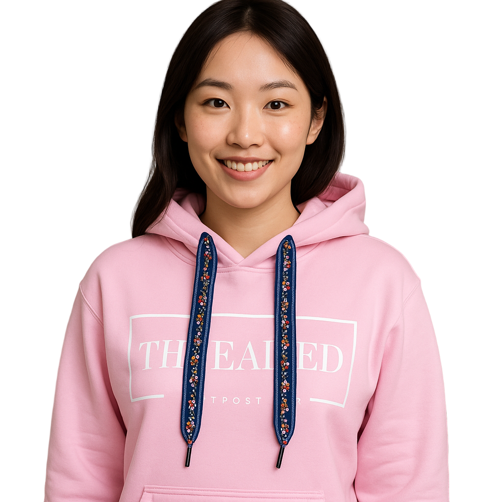 Light Pink OG Threaded Hoodie - Navy Floral Threads