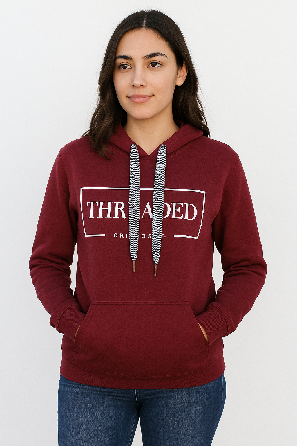 Maroon OG Threaded Hoodie - Black and White Threads