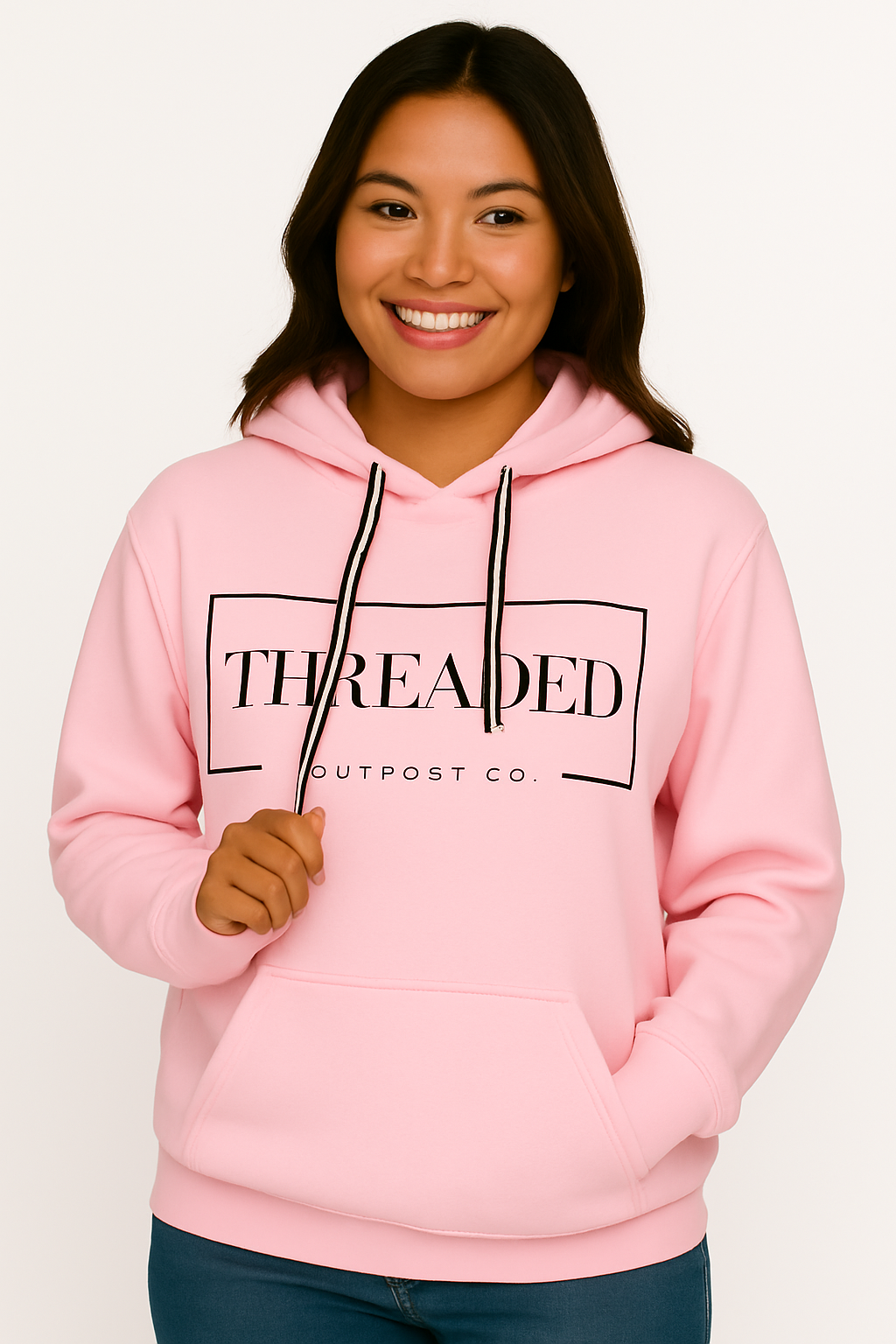 Pink Sunflower Hoodie - Black and White Striped Threads