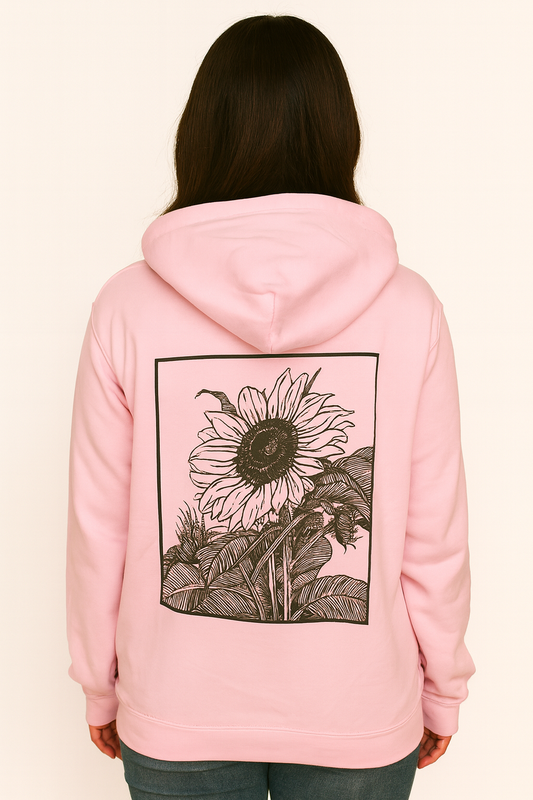 Pink Sunflower Hoodie - Black and White Striped Threads