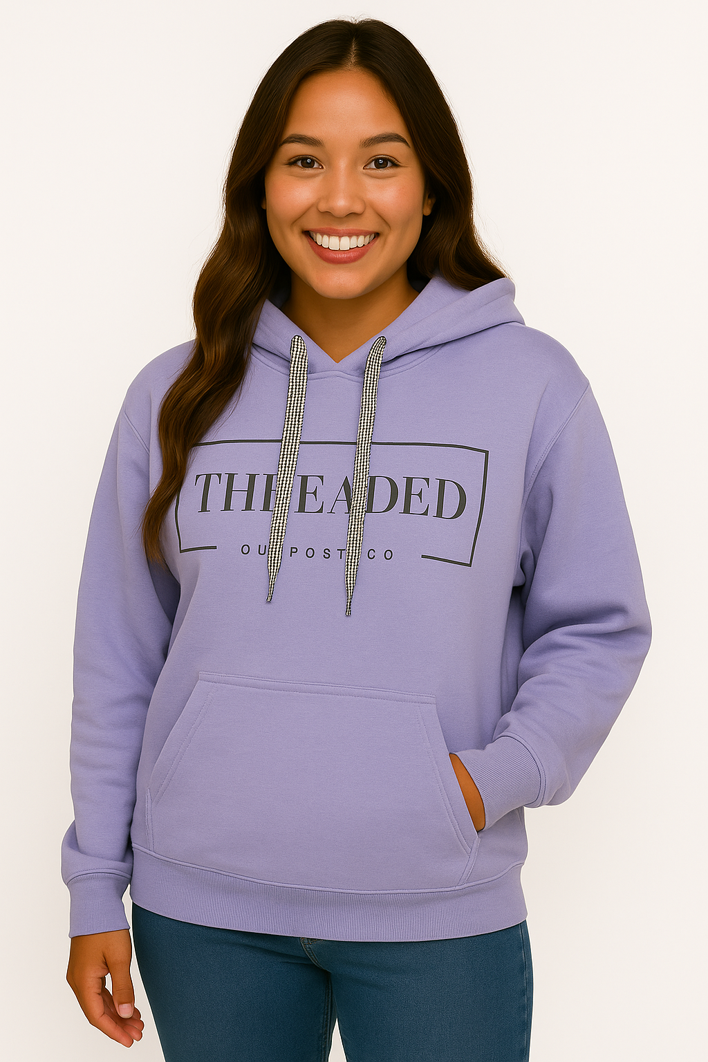 Lilac Sunflower Hoodie - Black and White Gingham Threads