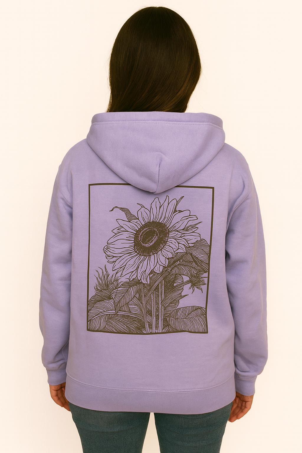 Lilac Sunflower Hoodie - Black and White Gingham Threads