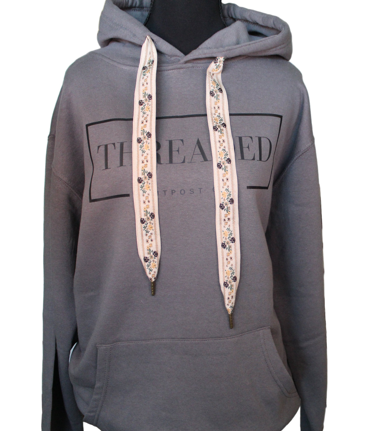 Gray OG Threaded Hoodie -  Cream Floral Threads