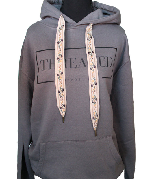 Gray OG Threaded Hoodie -  Cream Floral Threads