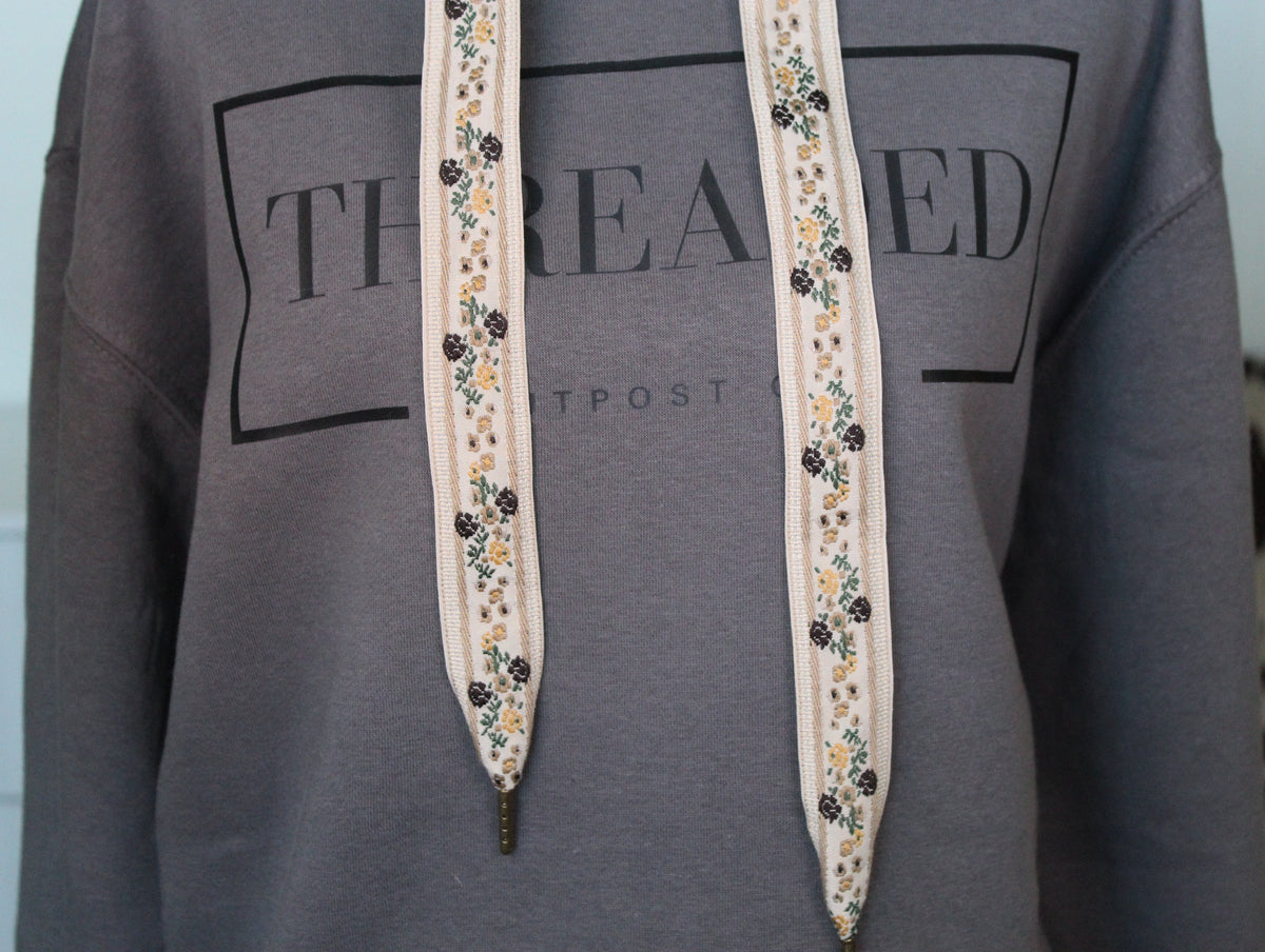 Gray OG Threaded Hoodie -  Cream Floral Threads