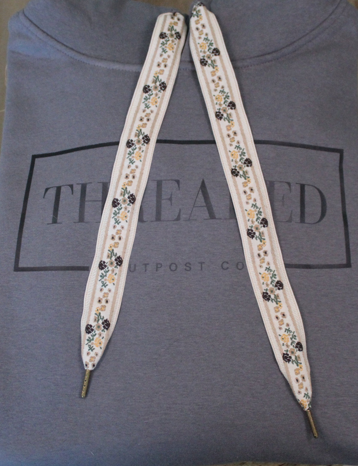 Gray OG Threaded Hoodie -  Cream Floral Threads