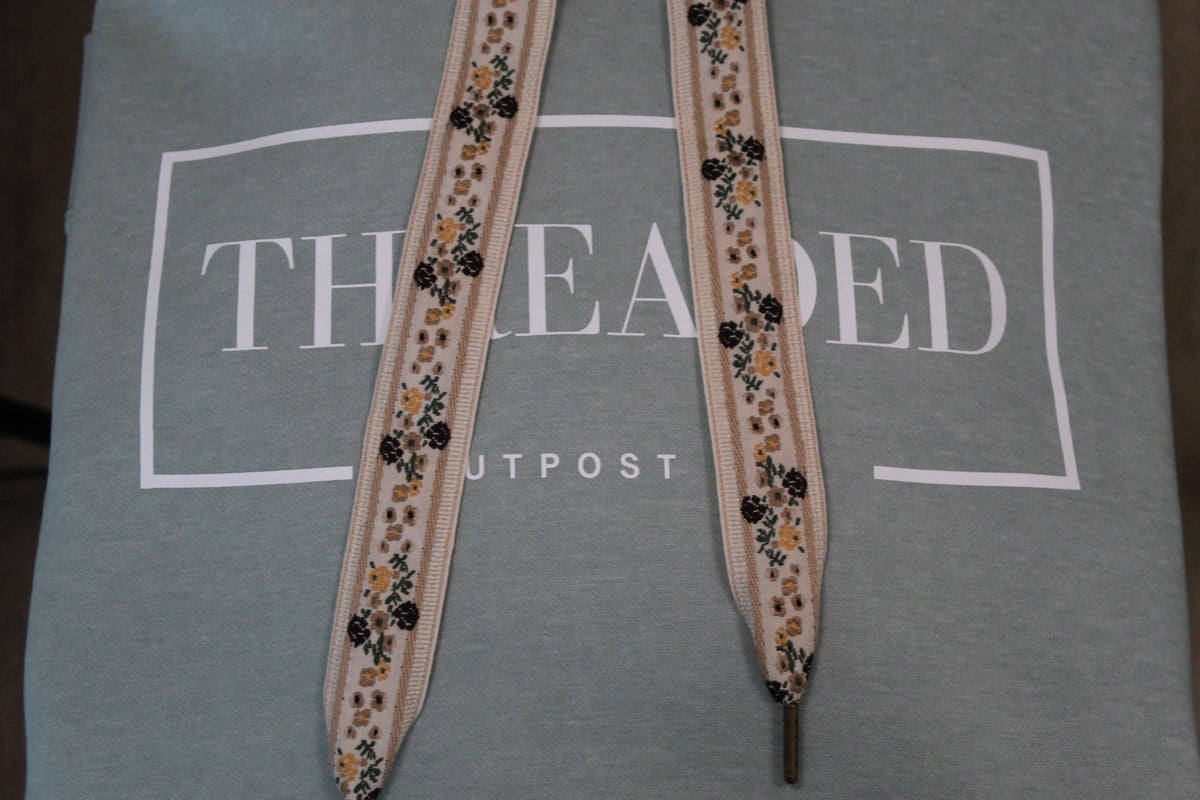 Sage OG Threaded Hoodie - Cream Floral Threads