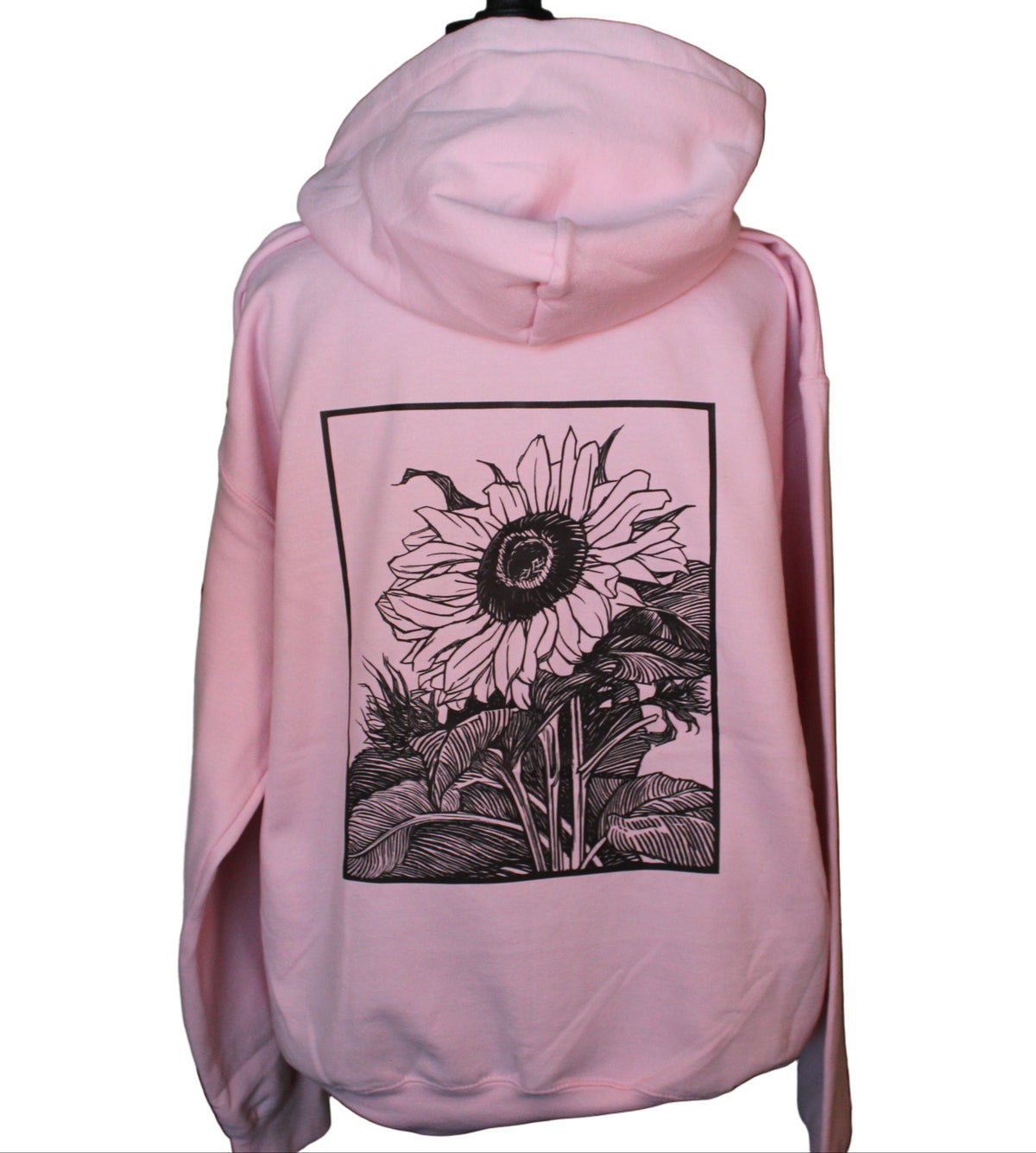 Pink Sunflower Hoodie - Black and White Striped Threads