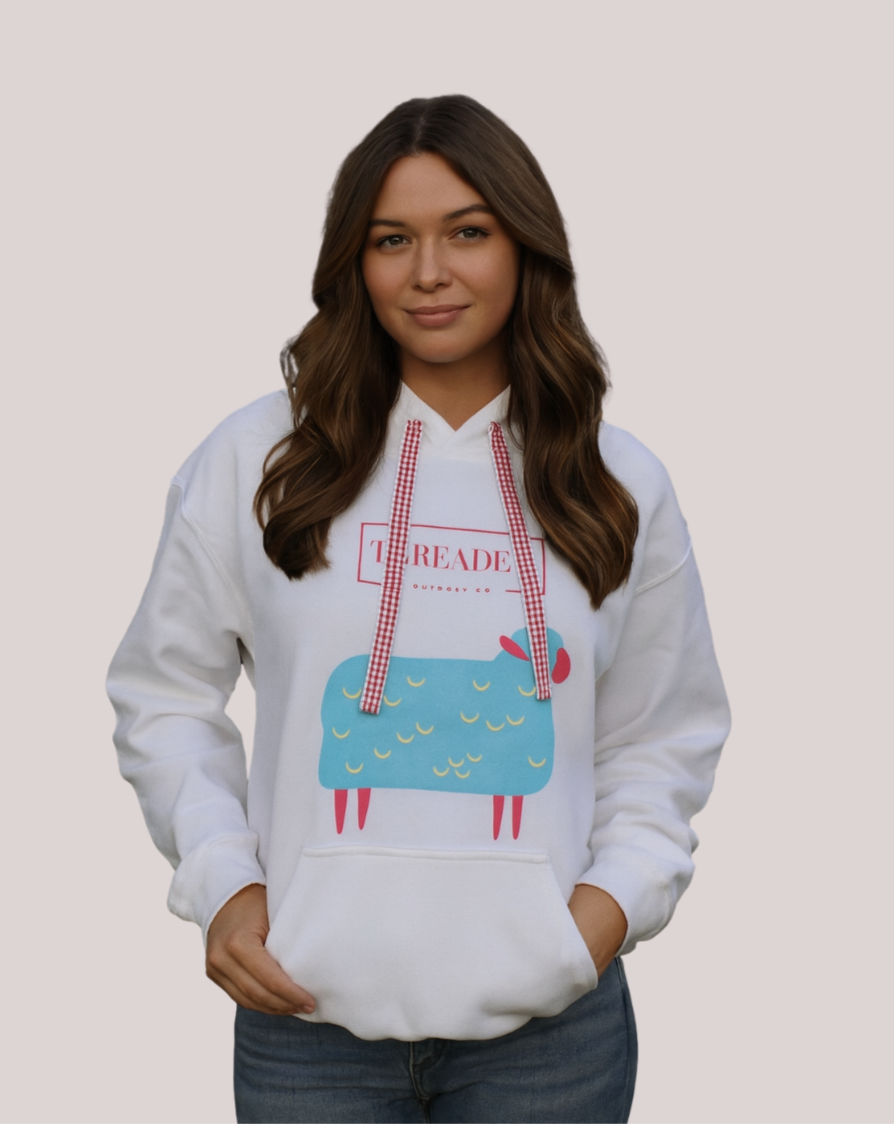 Sheep Hoodie - Red and White Gingham Threads